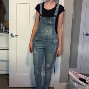 Light denim overalls